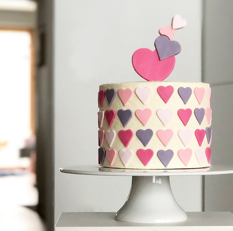 Valentines day cake with Ombre fondant hearts